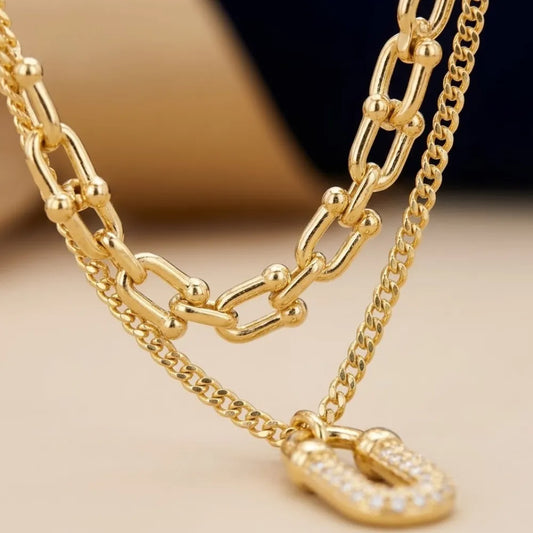 Collar Doble Eslabón Doré Enchapado Oro 24K