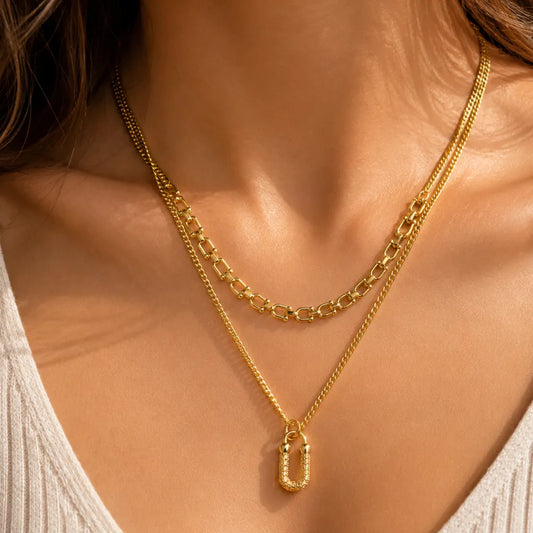 Collar Doble Eslabón Doré Enchapado Oro 24K