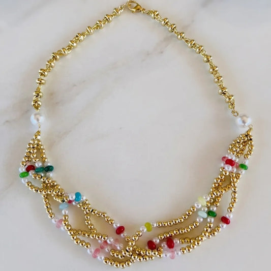 Collar Chocker Multicolor Enchapado Oro 24K