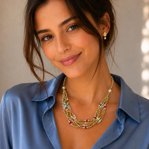 Collar Chocker Multicolor Enchapado Oro 24K
