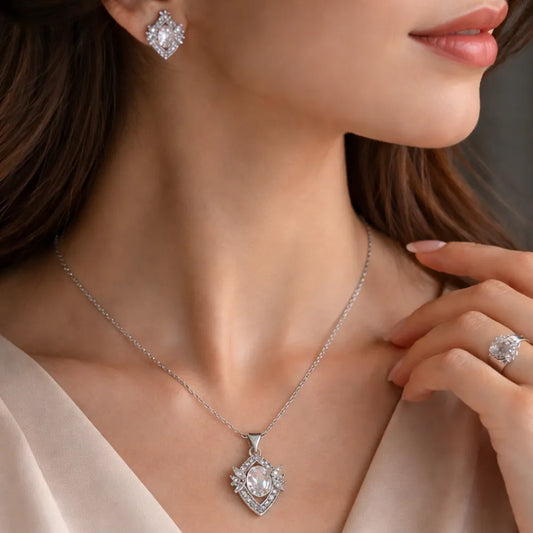 Conjunto Aura Imperial Enchapado Oro Blanco