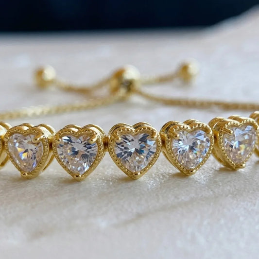 Pulsera Ajustable Destello de Corazones Enchapado Oro 24K