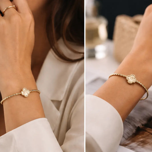 Pulsera Esclava Trébol Enchapado Oro 24K